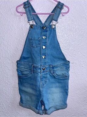 Vigoss Light Blue Denim Short Overalls with Heart Buttons